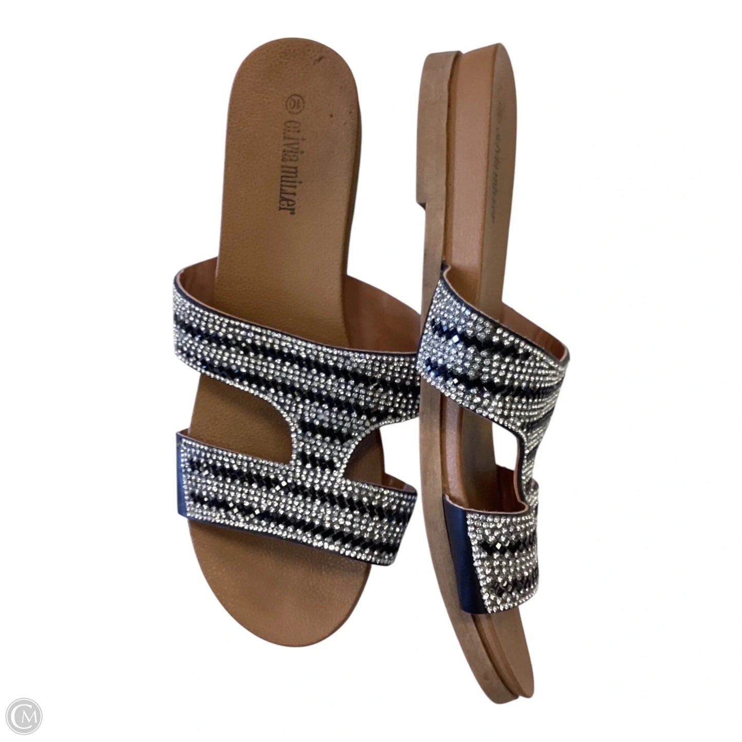 Sandals Flats By Olivia Miller In Black & Silver, Size: 10