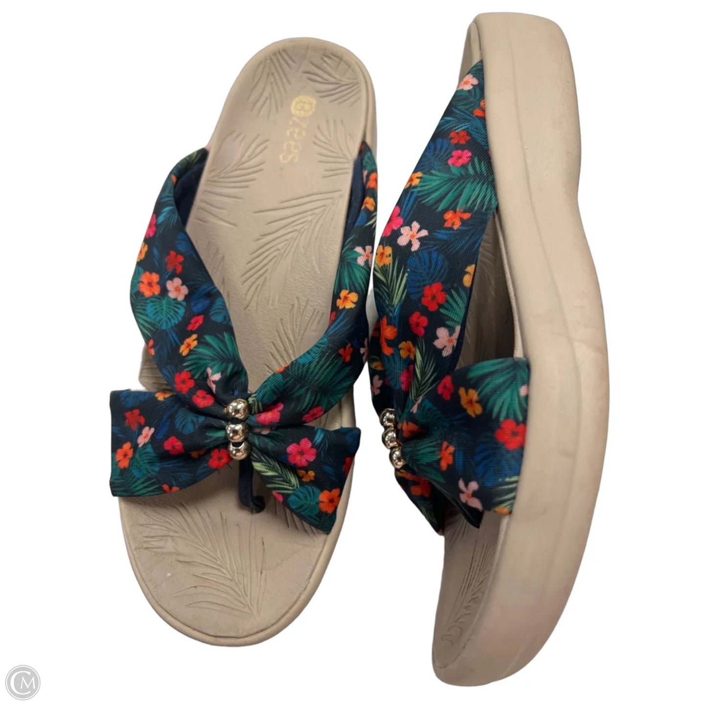 Sandals Heels Wedge By Bzees In Floral Print, Size: 7.5