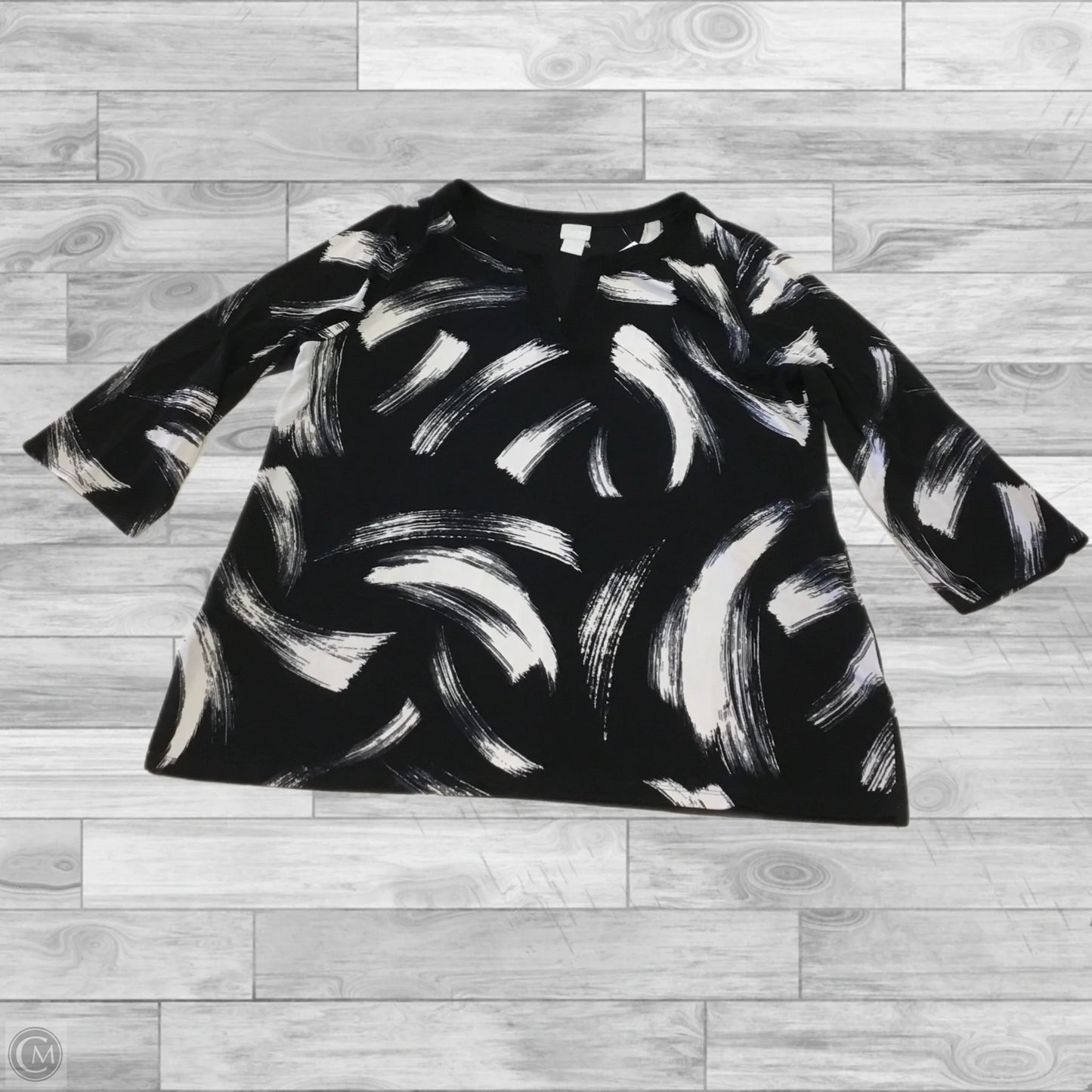 Top 3/4 Sleeve By Chicos In Black & White, Size: Xl