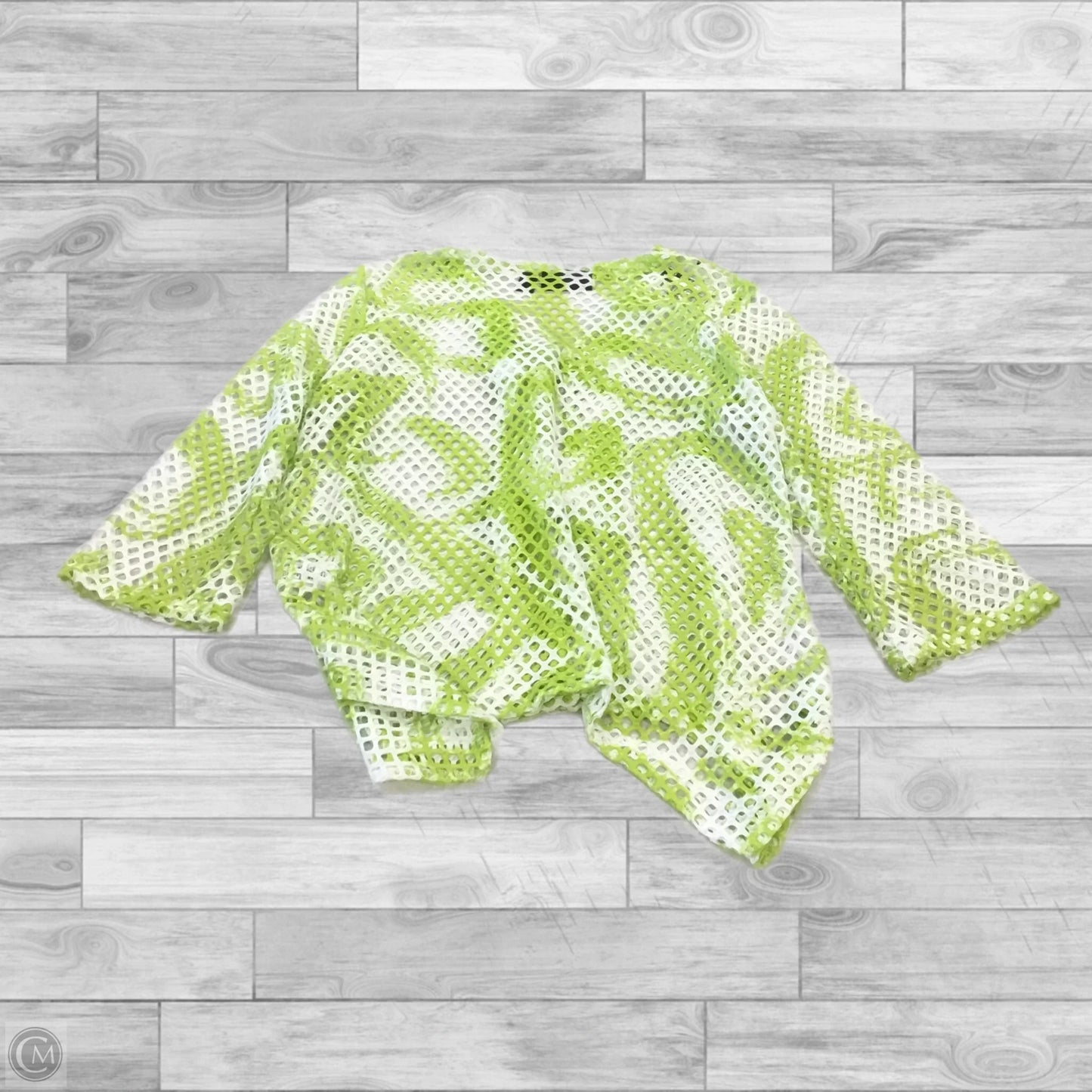 Jacket Shirt By Nina Leonard In Green & White, Size: S