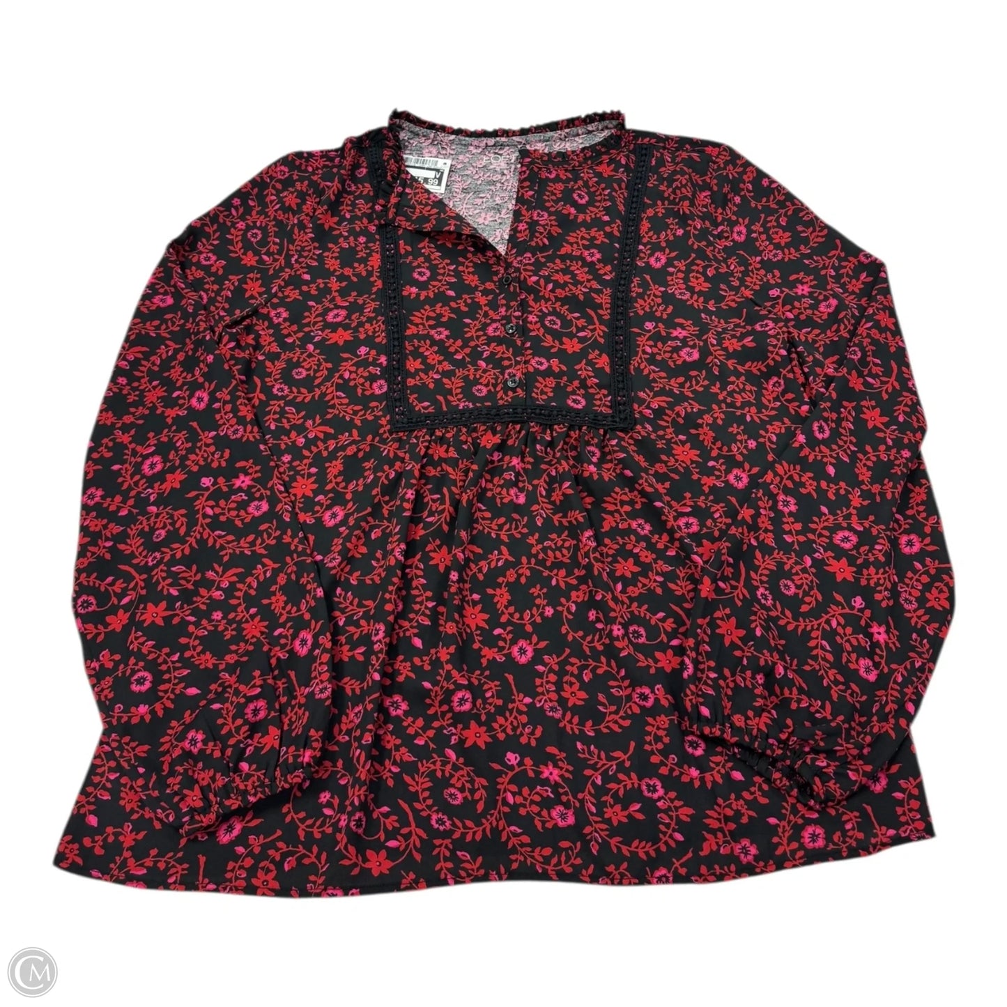 Top Long Sleeve By Loft In Black & Red, Size: S