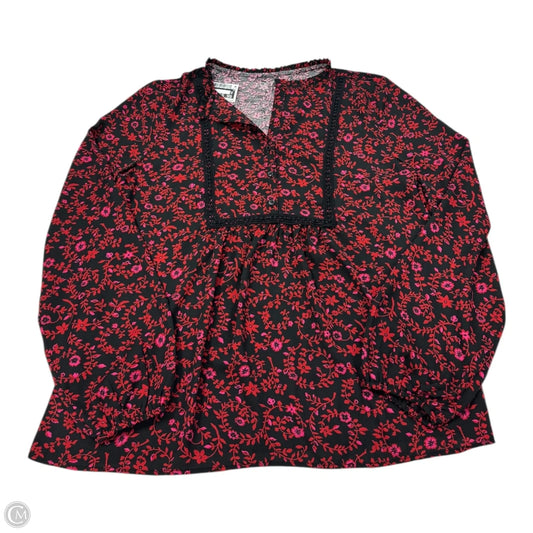 Top Long Sleeve By Loft In Black & Red, Size: S
