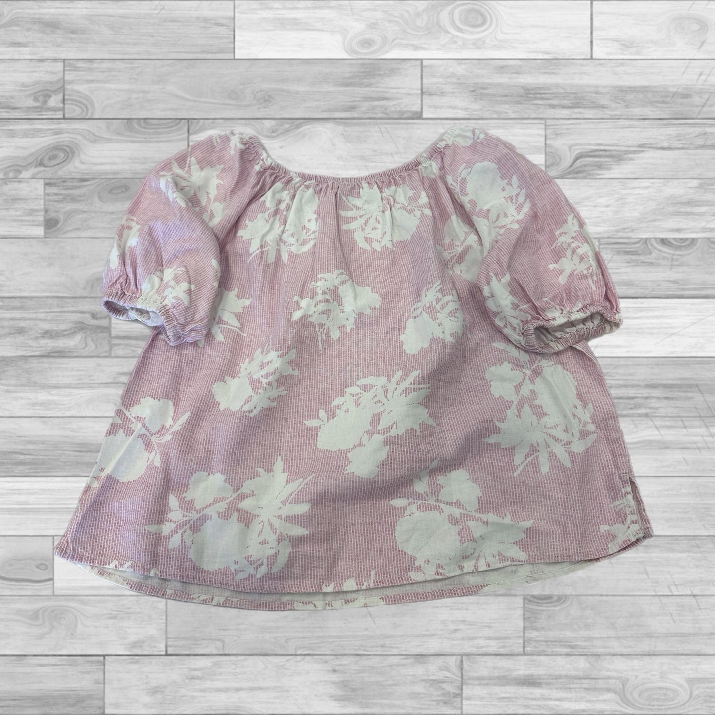 Pink & White Top Short Sleeve Loft, Size Petite S