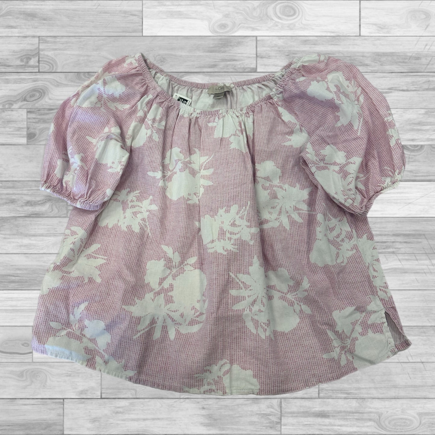 Pink & White Top Short Sleeve Loft, Size Petite S
