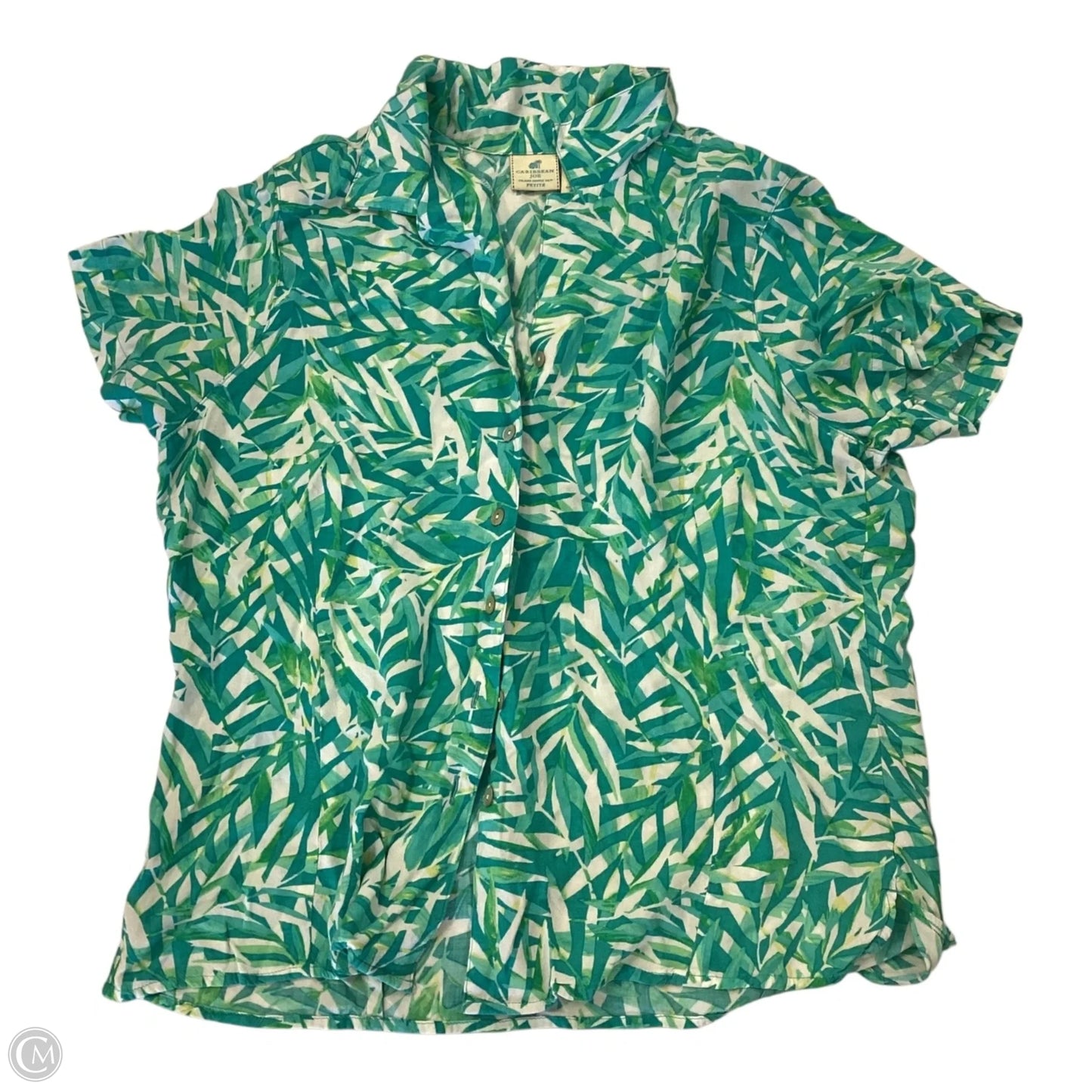 Top Short Sleeve By Caribbean Joe In Tropical Print, Size: Lp