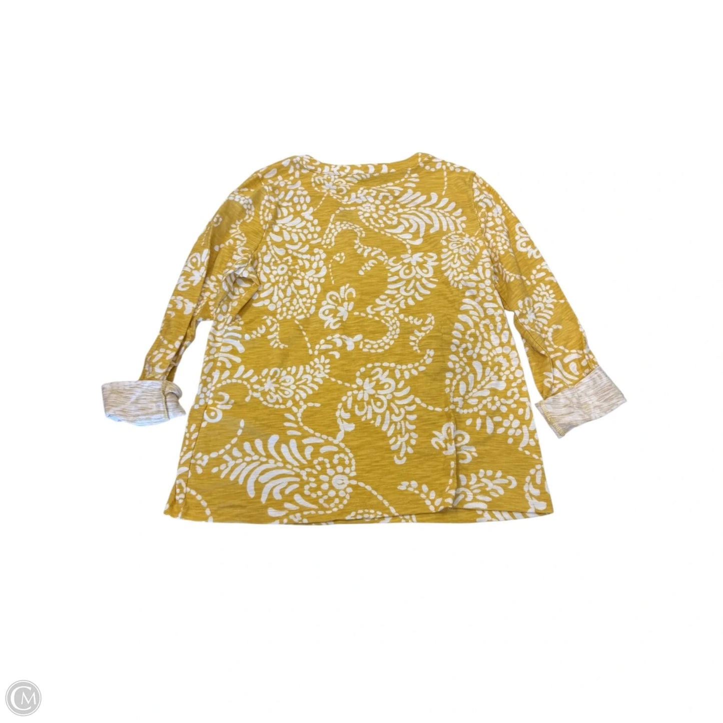 Top Long Sleeve By Chicos In White & Yellow, Size: M