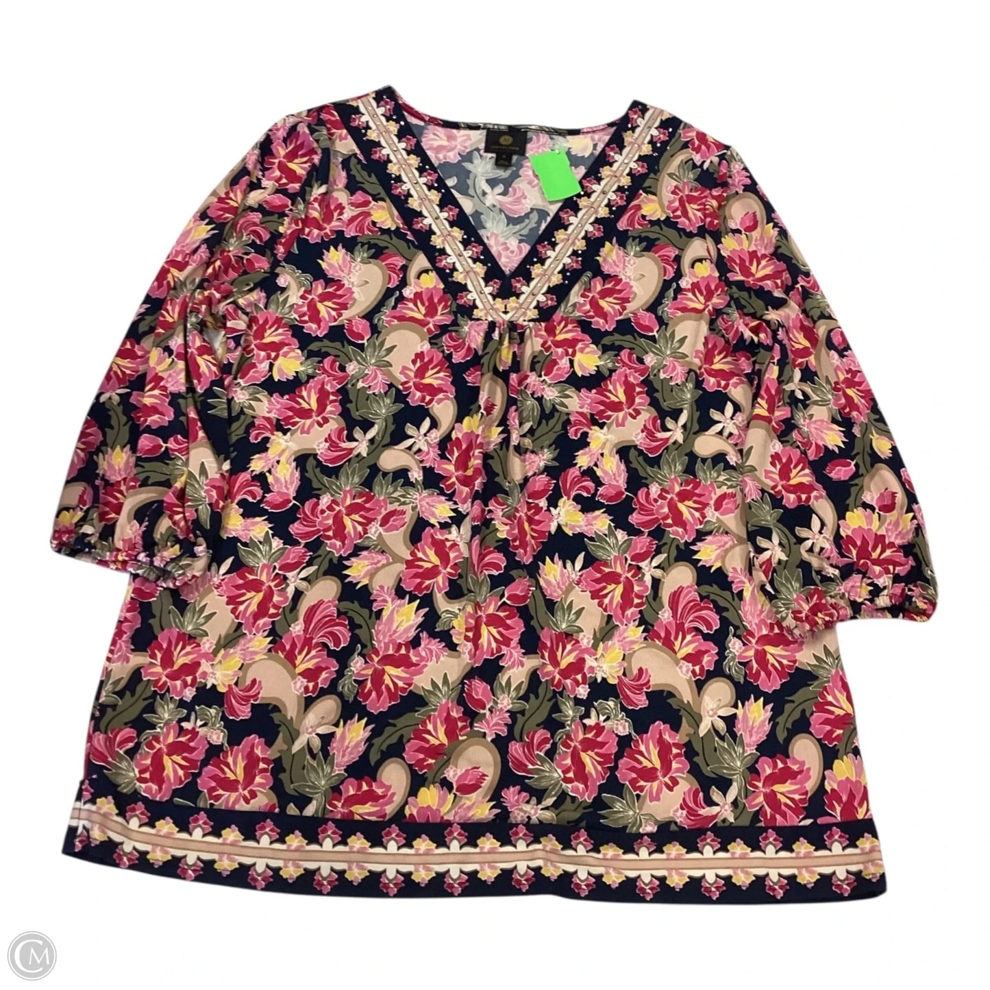Top 3/4 Sleeve By Jm Collections In Floral Print, Size: Xl