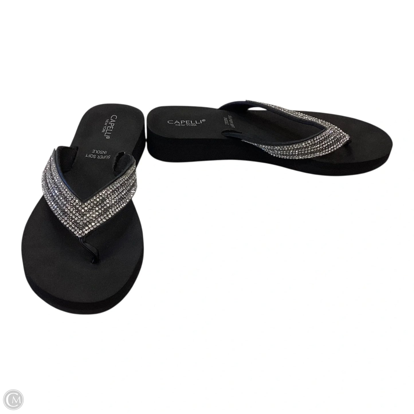 Sandals Flip Flops By Capelli In Black & Silver, Size: 9