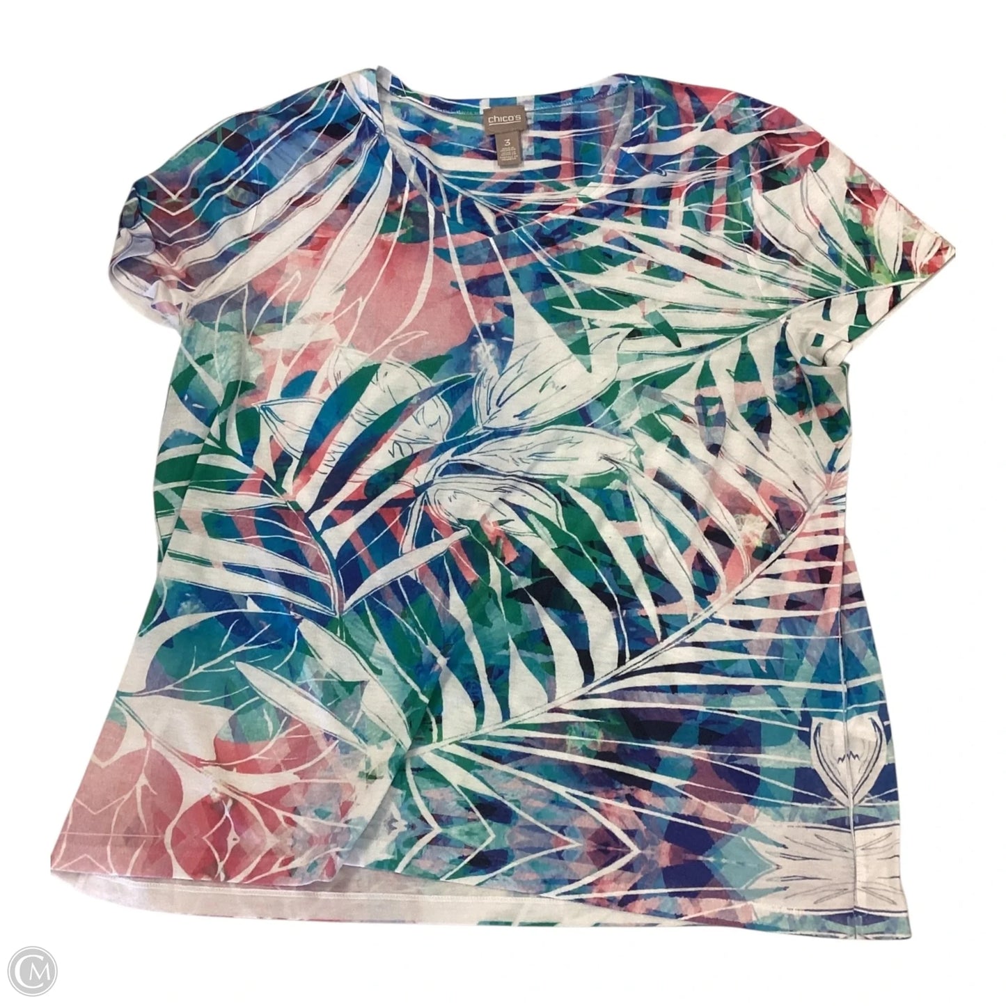 Top Short Sleeve By Chicos In Blue & Pink, Size: 3 xlarge