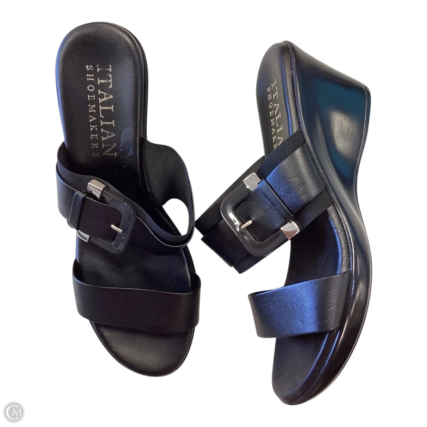 Sandals Heels Wedge By Italian Shoemakers In Black, Size: 5.5
