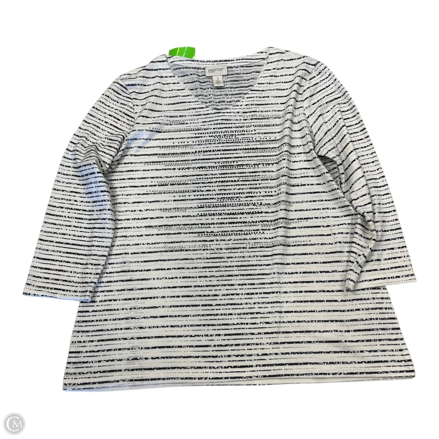 Top Long Sleeve By Chicos In Black & White, Size: M