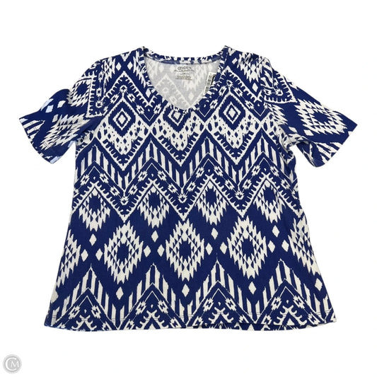 Top Short Sleeve Basic By Chicos In Blue & White, Size: M