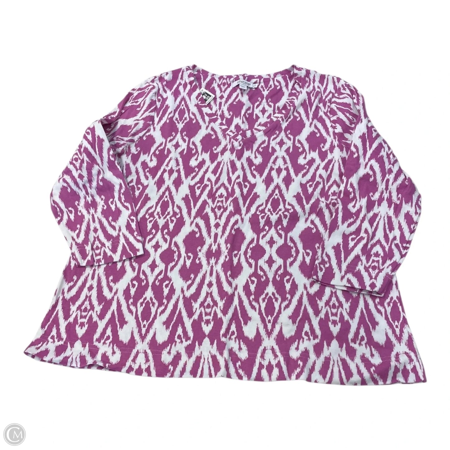 Top 3/4 Sleeve By Chicos In Pink & White, Size: L
