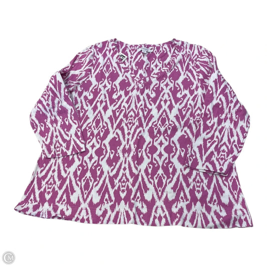 Top 3/4 Sleeve By Chicos In Pink & White, Size: L