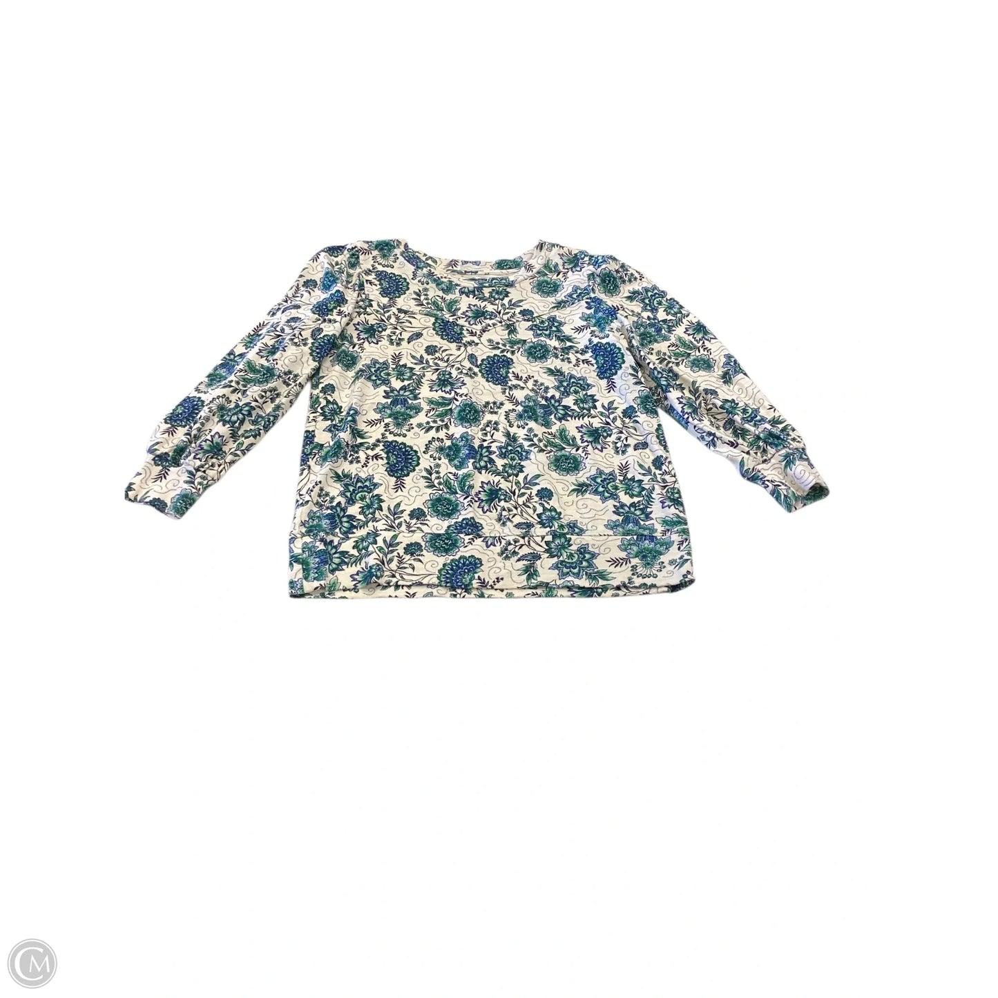 Top Long Sleeve By Loft In Green & White, Size: S