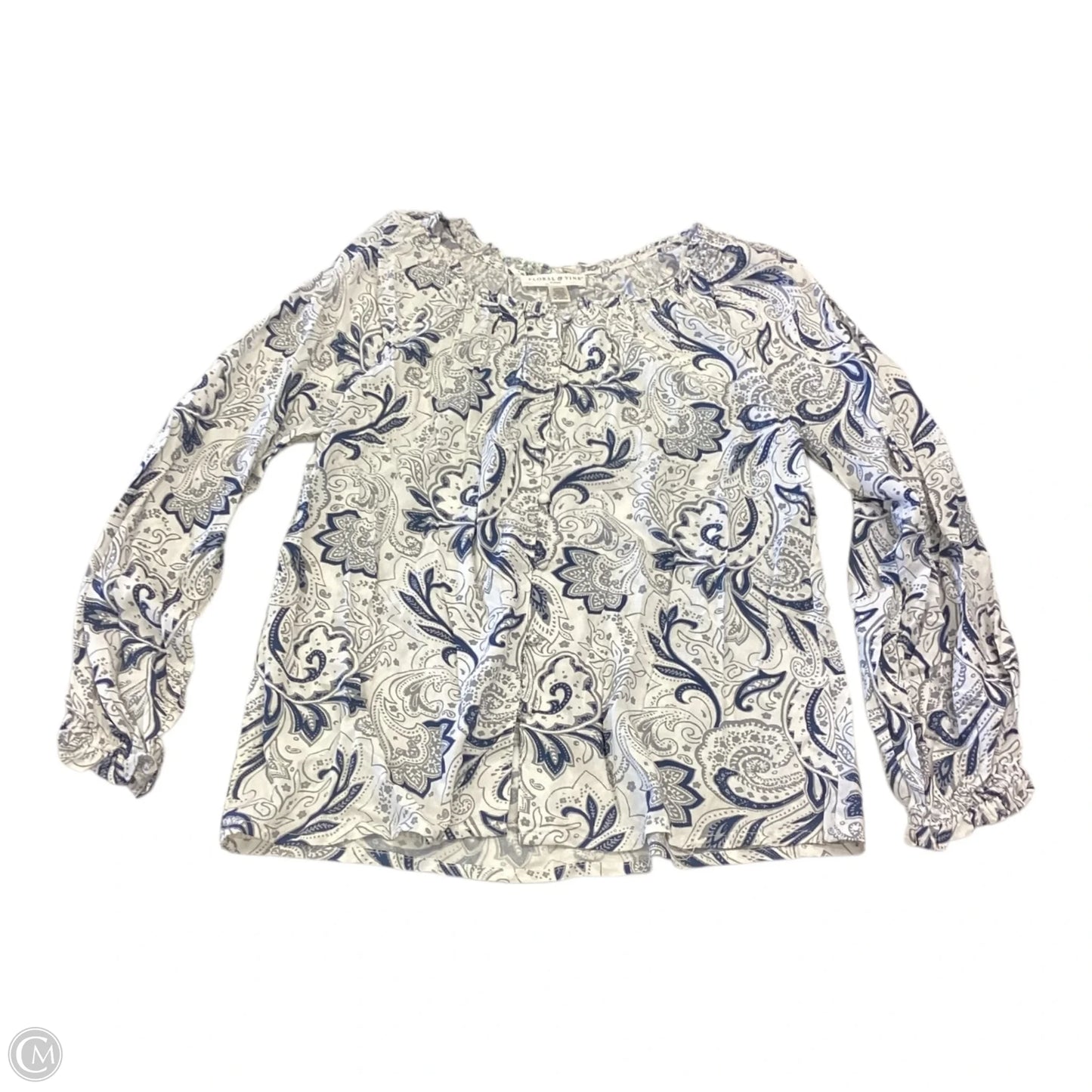 Top Long Sleeve By Spense In Blue & White, Size: S