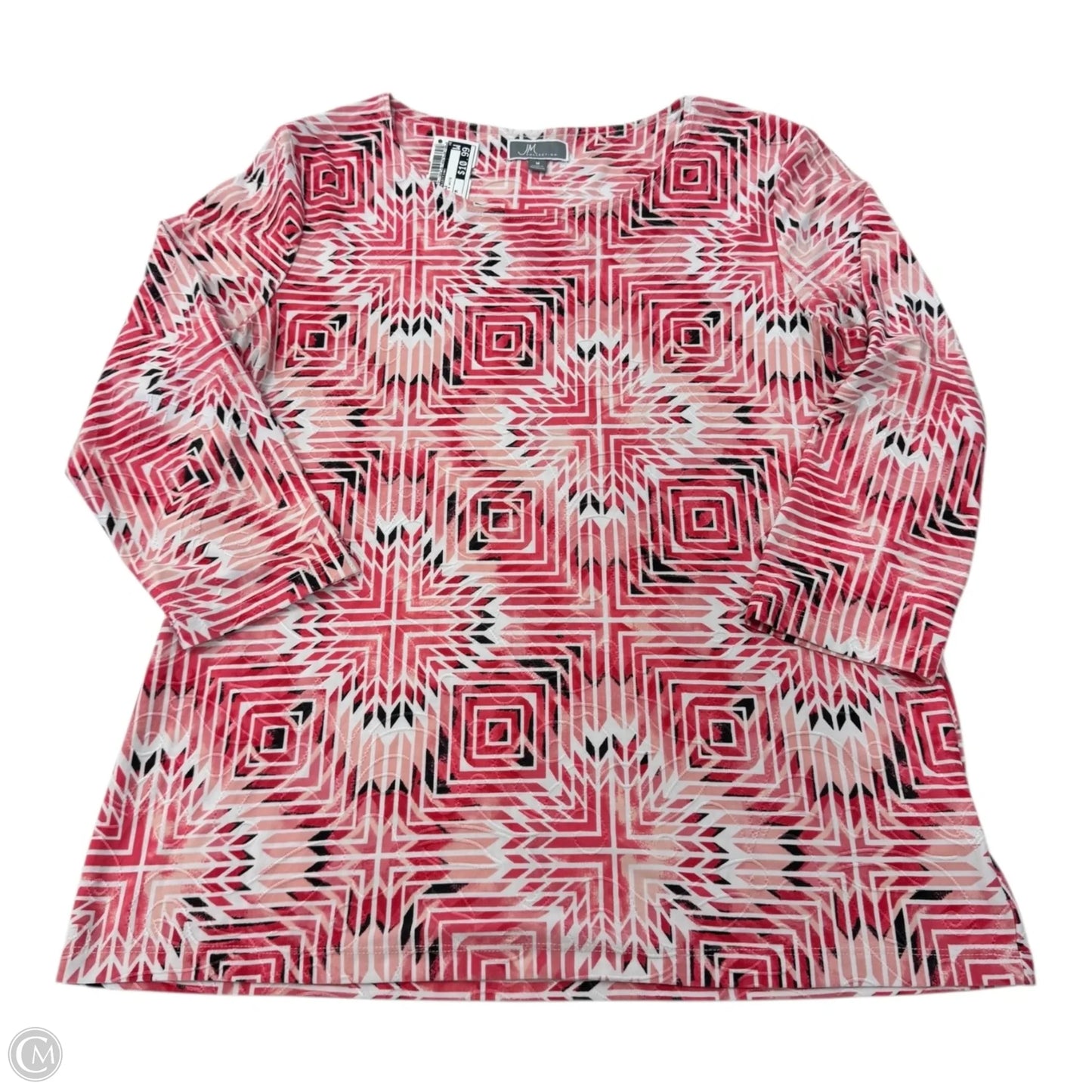 Top Long Sleeve By Jm Collections In Pink & White, Size: M