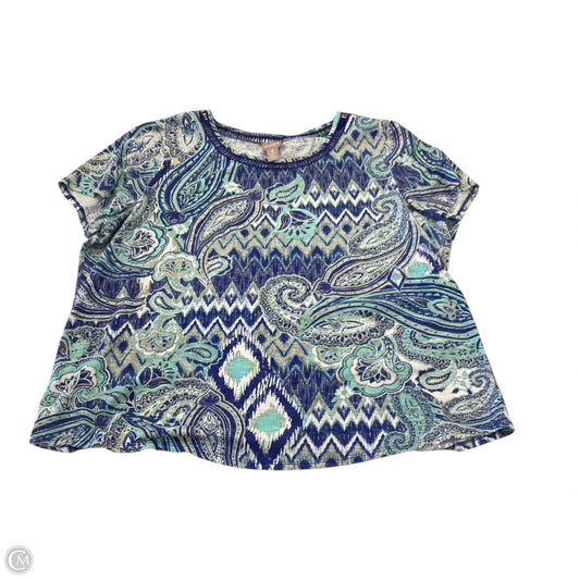 Top Short Sleeve By Chicos In Blue & Green, Size: Xl