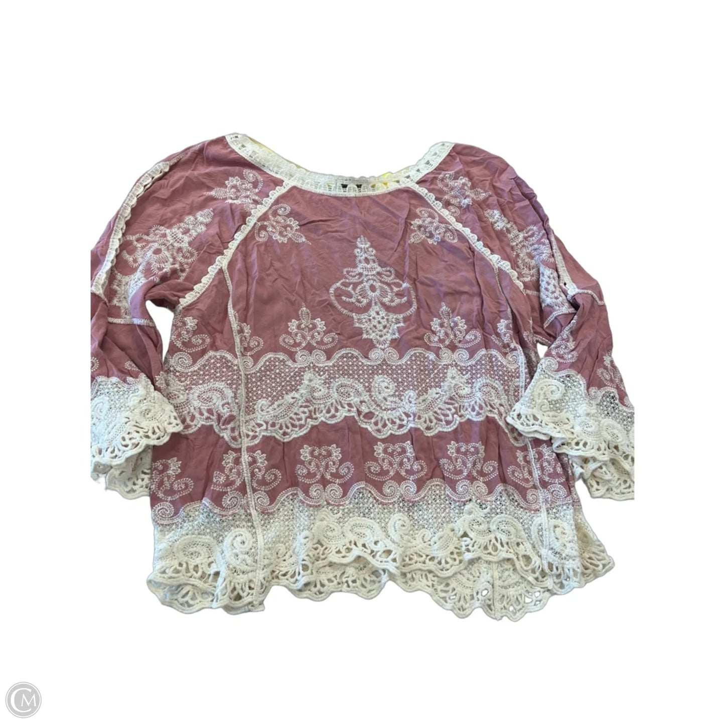 Top 3/4 Sleeve By Democracy In Cream & Pink, Size: Xl