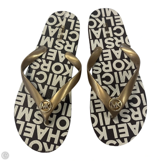 Sandals Flip Flops By Michael By Michael Kors In Brown & Gold, Size: 8