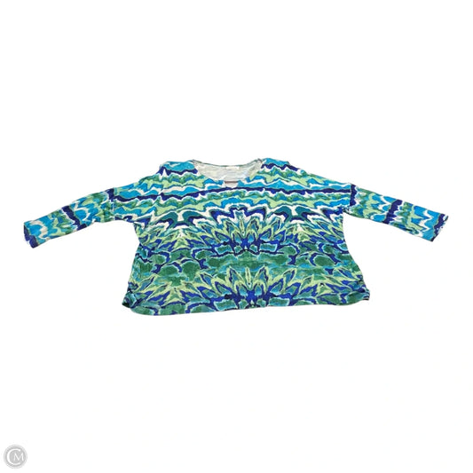 Top 3/4 Sleeve By Chicos In Green & White, Size: L