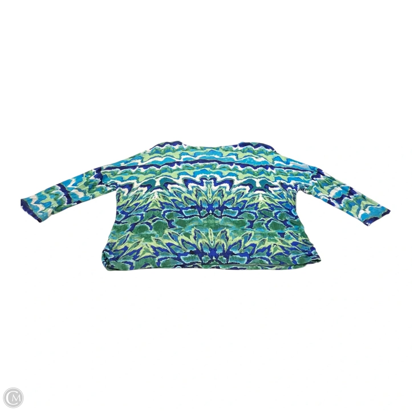 Top 3/4 Sleeve By Chicos In Green & White, Size: L