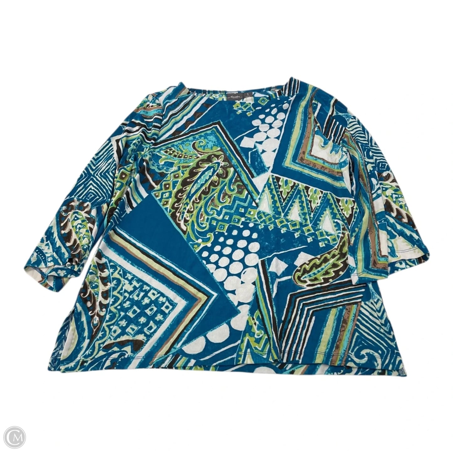 Top Long Sleeve By Chicos In Blue & Green, Size: M