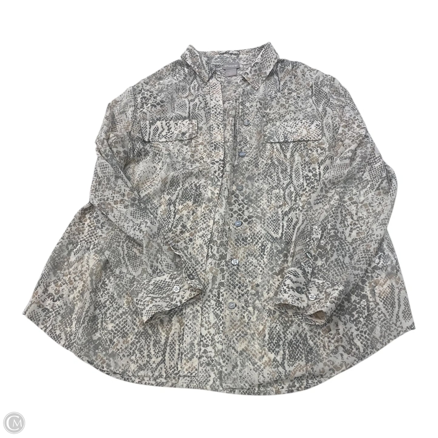 Top Long Sleeve By Chicos In Snakeskin Print, Size: M