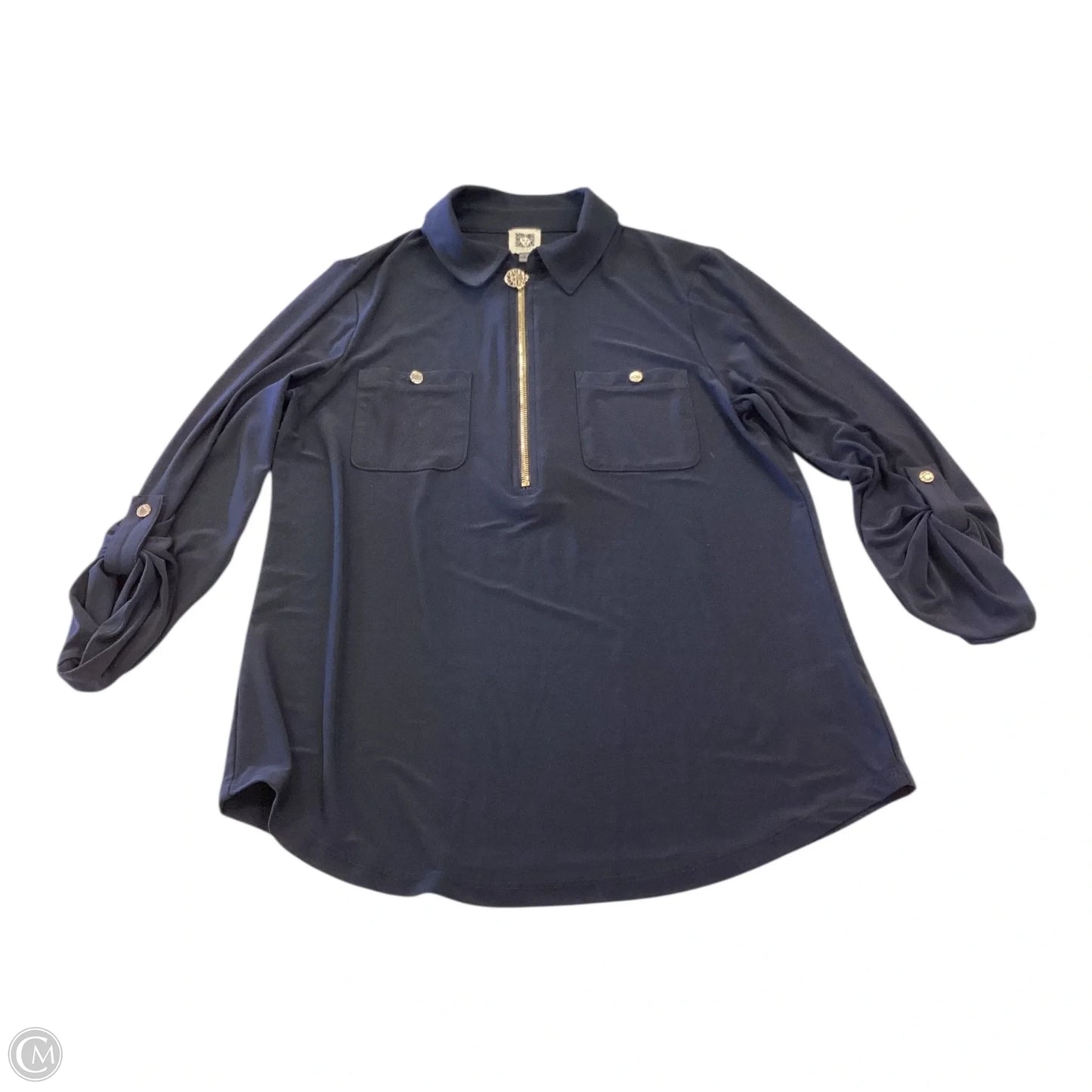 Top Long Sleeve By Anne Klein In Navy, Size: M