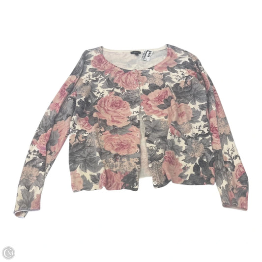 Sweater Cardigan By Talbots In Floral Print, Size: M