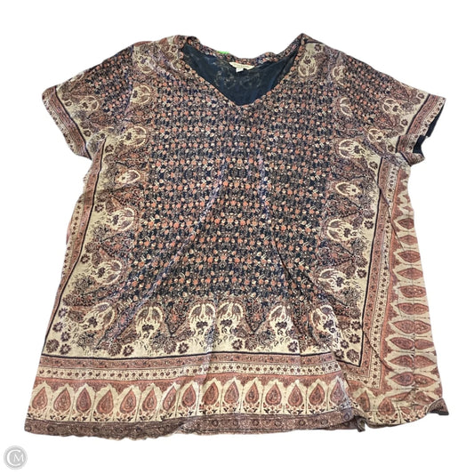 Top Short Sleeve By Lucky Brand In Blue & Orange, Size: 2x