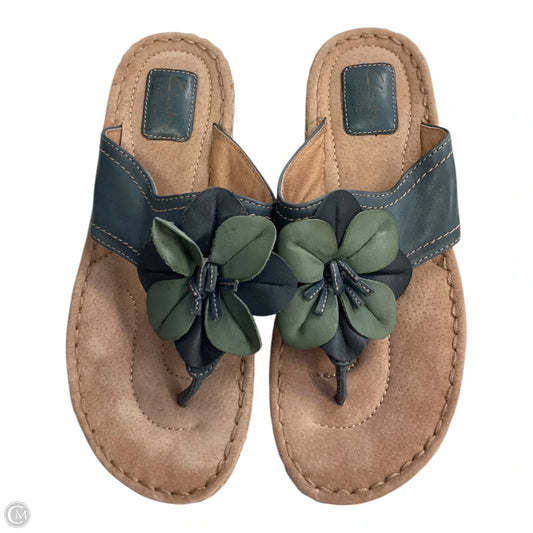 Sandals Flats By Clarks In Blue & Tan, Size: 9