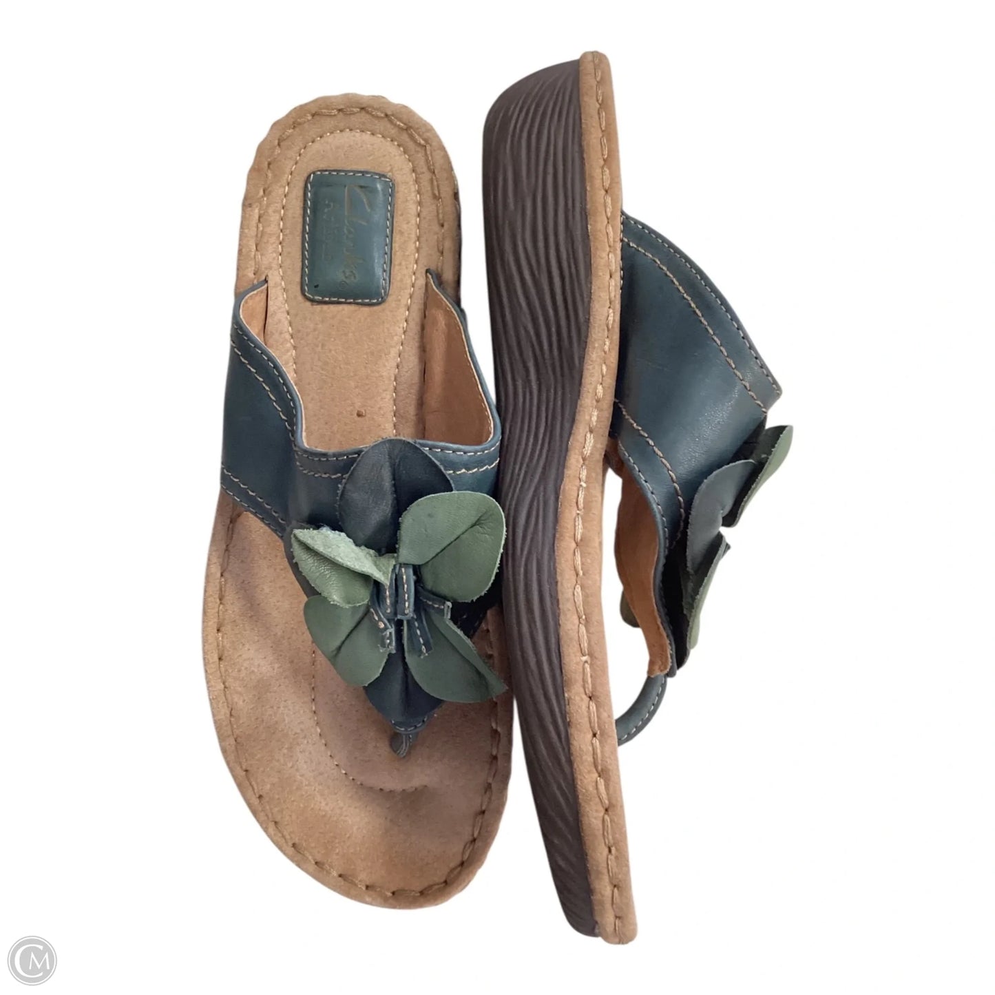 Sandals Flats By Clarks In Blue & Tan, Size: 9