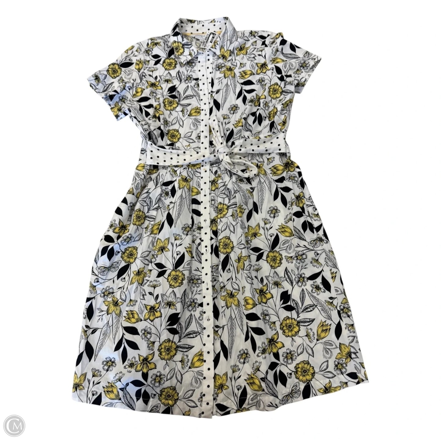 Dress Casual Maxi By Foxcroft In White & Yellow, Size: 12