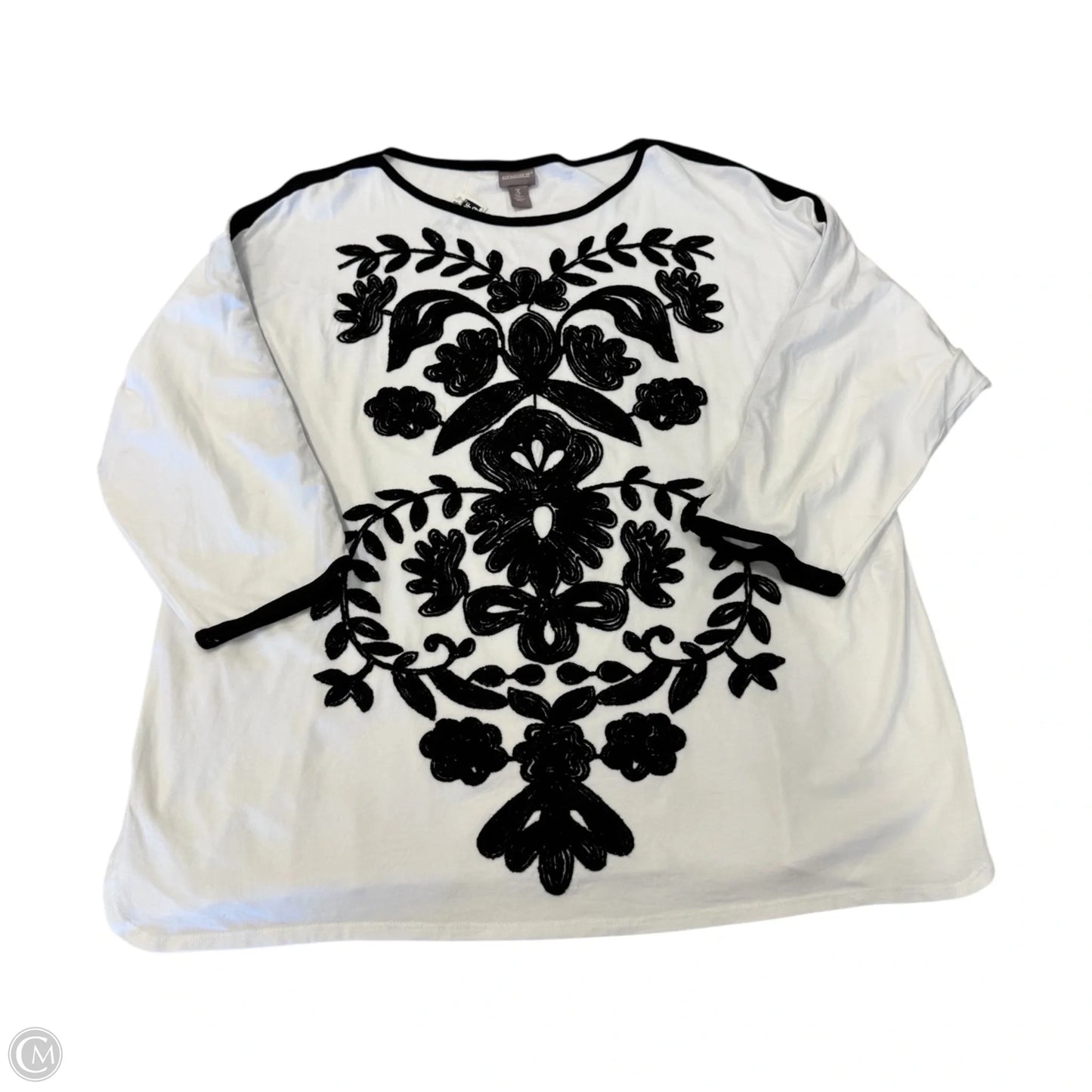 Top 3/4 Sleeve By Chicos In Black & White, Size: Xl