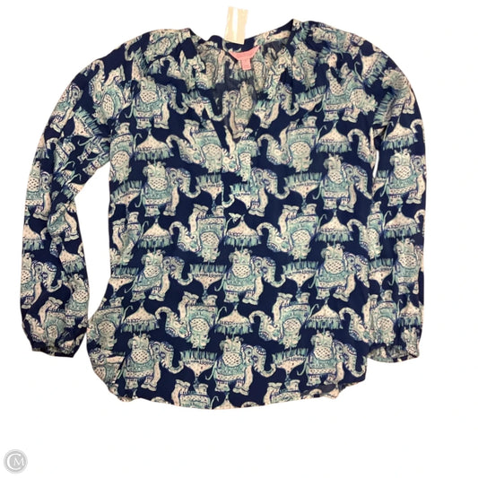Top Long Sleeve Designer By Lilly Pulitzer In Blue & White, Size: S