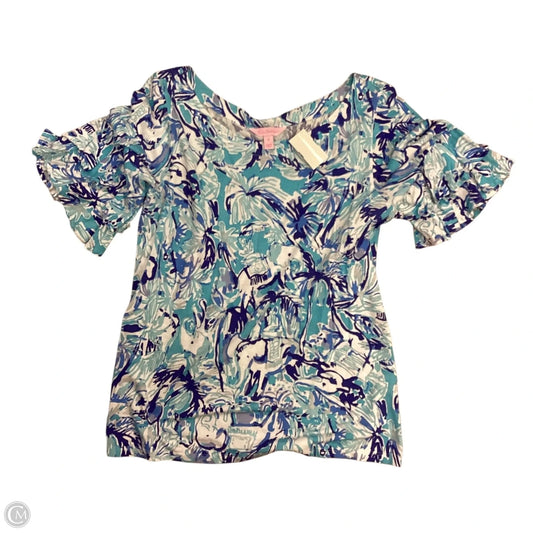 Top Short Sleeve Designer By Lilly Pulitzer In Blue & White, Size: M