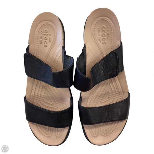 Sandals Heels Wedge By Crocs In Black, Size: 9