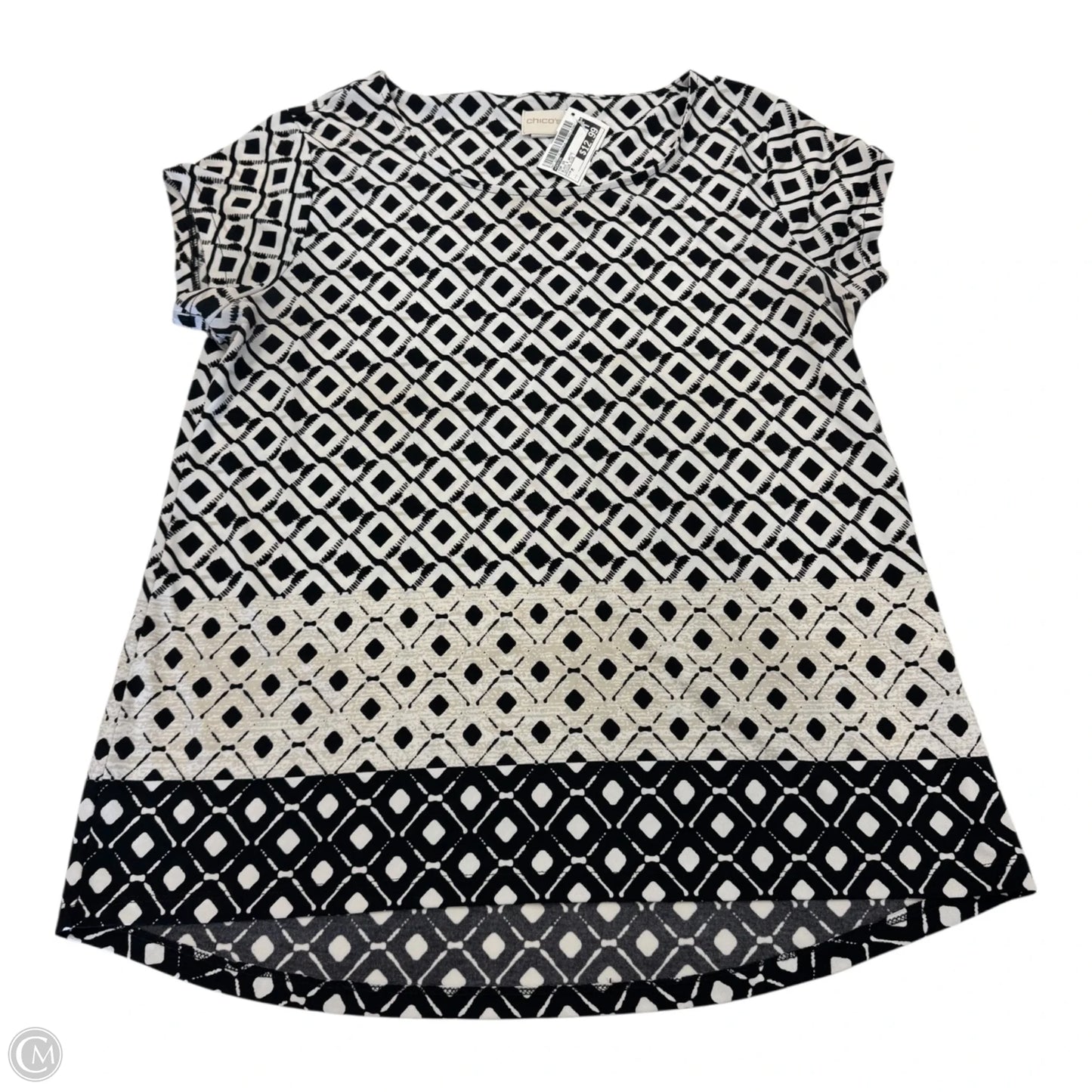Top Short Sleeve By Chicos In Black & White, Size: M