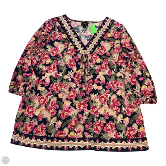 Top 3/4 Sleeve By Jm Collections In Floral Print, Size: Xl