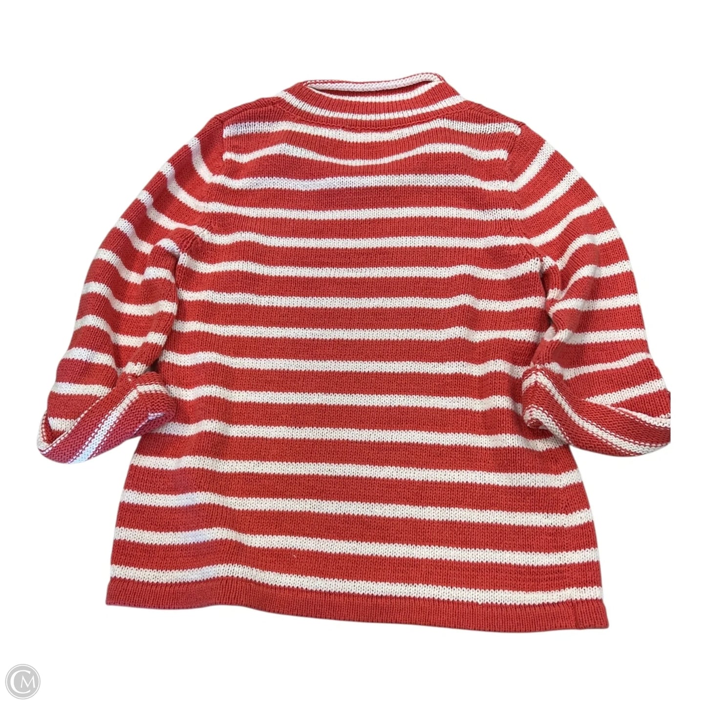 Sweater By Chicos In Orange & White, Size: S