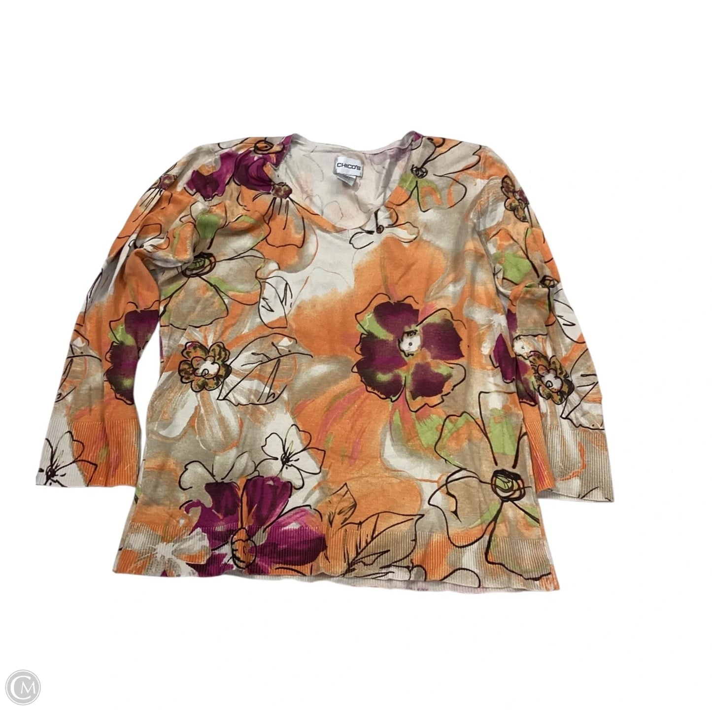 Top Long Sleeve By Chicos In Floral Print, Size: M