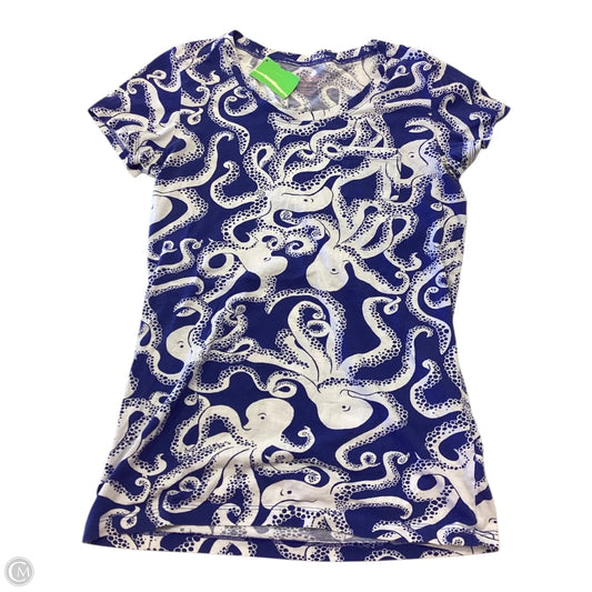 Top Short Sleeve Designer By Lilly Pulitzer In Blue & White, Size: S