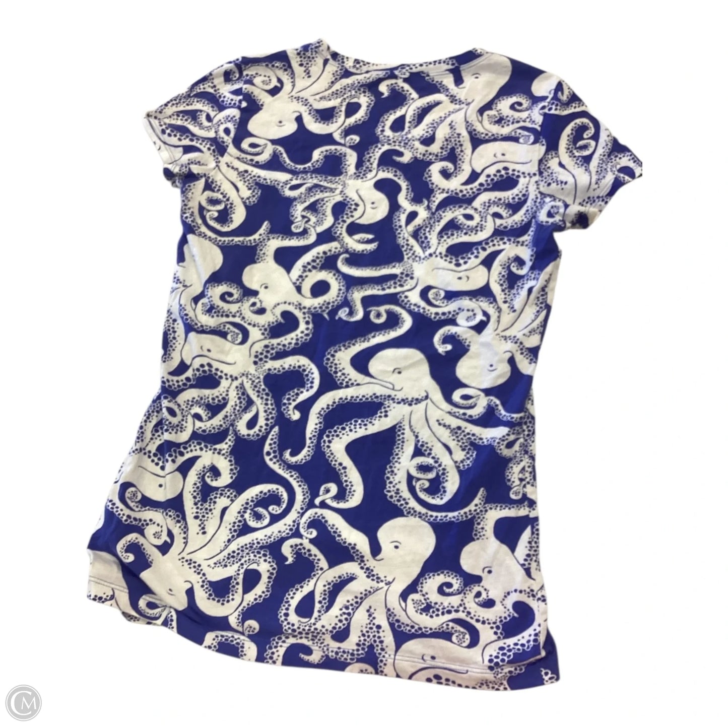 Top Short Sleeve Designer By Lilly Pulitzer In Blue & White, Size: S