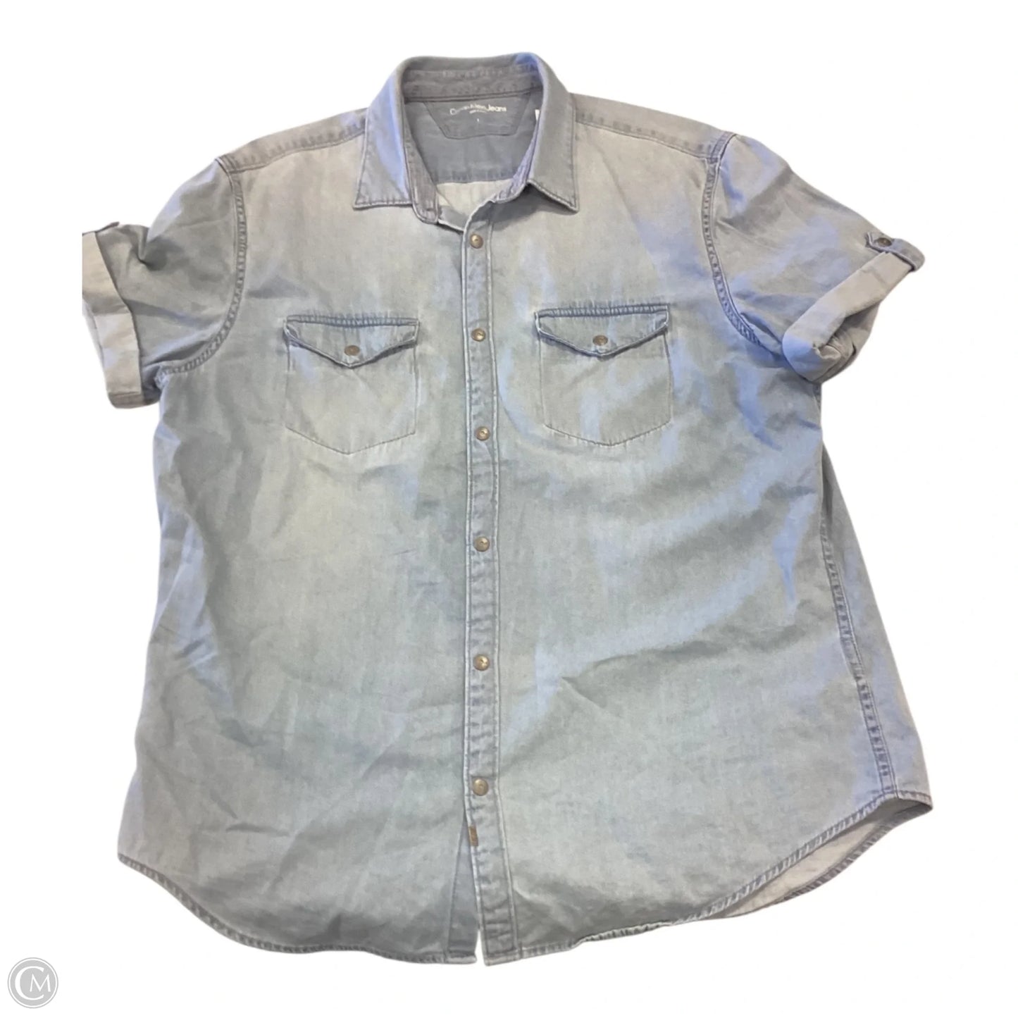 Top Short Sleeve By Calvin Klein In Blue Denim, Size: L