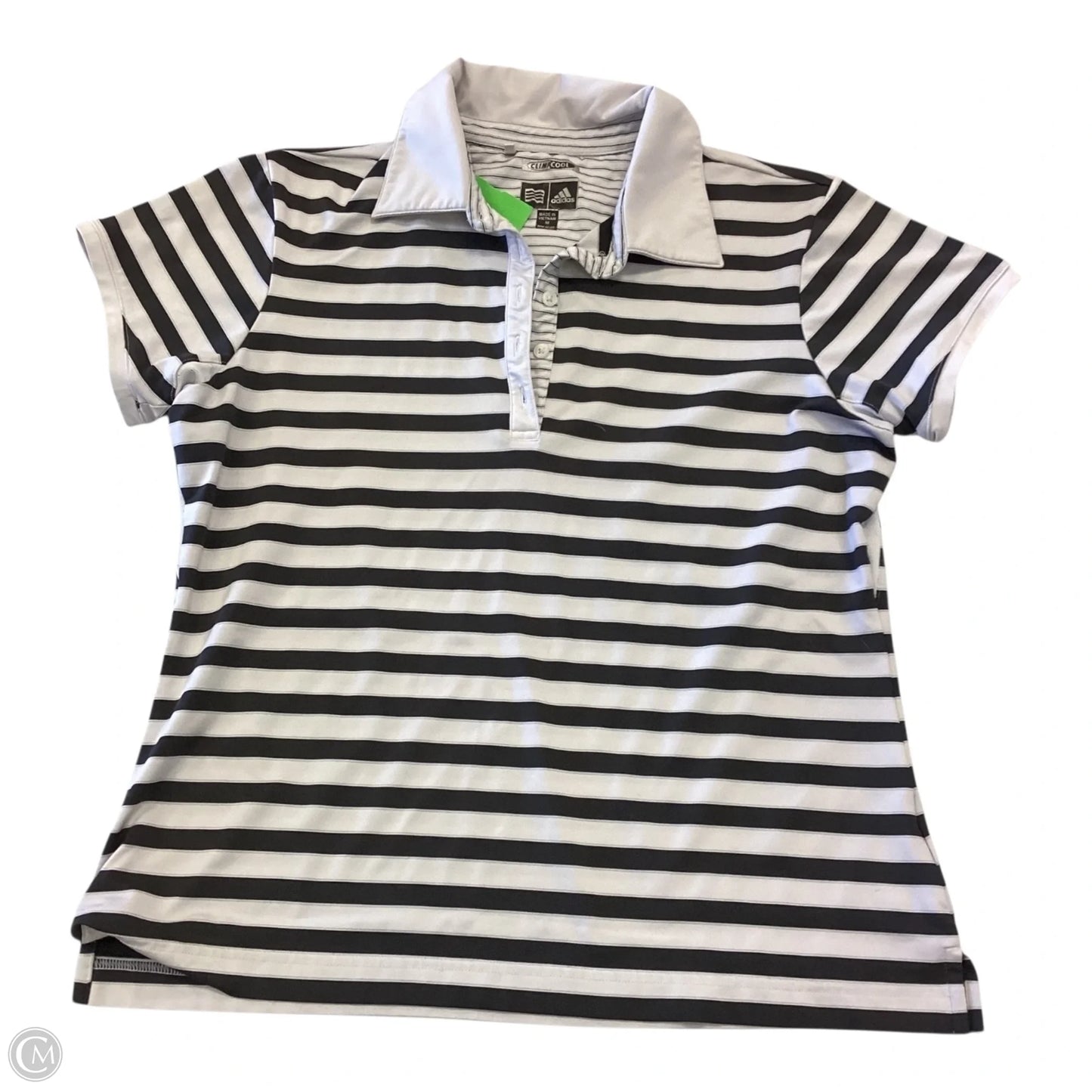 Athletic Top Short Sleeve By Adidas In Striped Pattern, Size: M