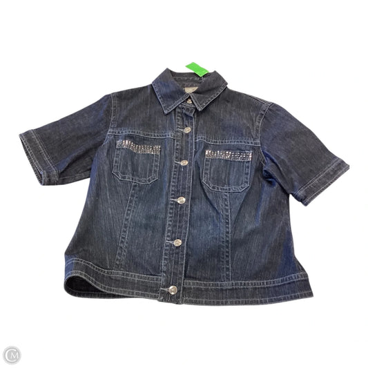 Jacket Shirt By Chicos Private Collection In Blue Denim, Size: M