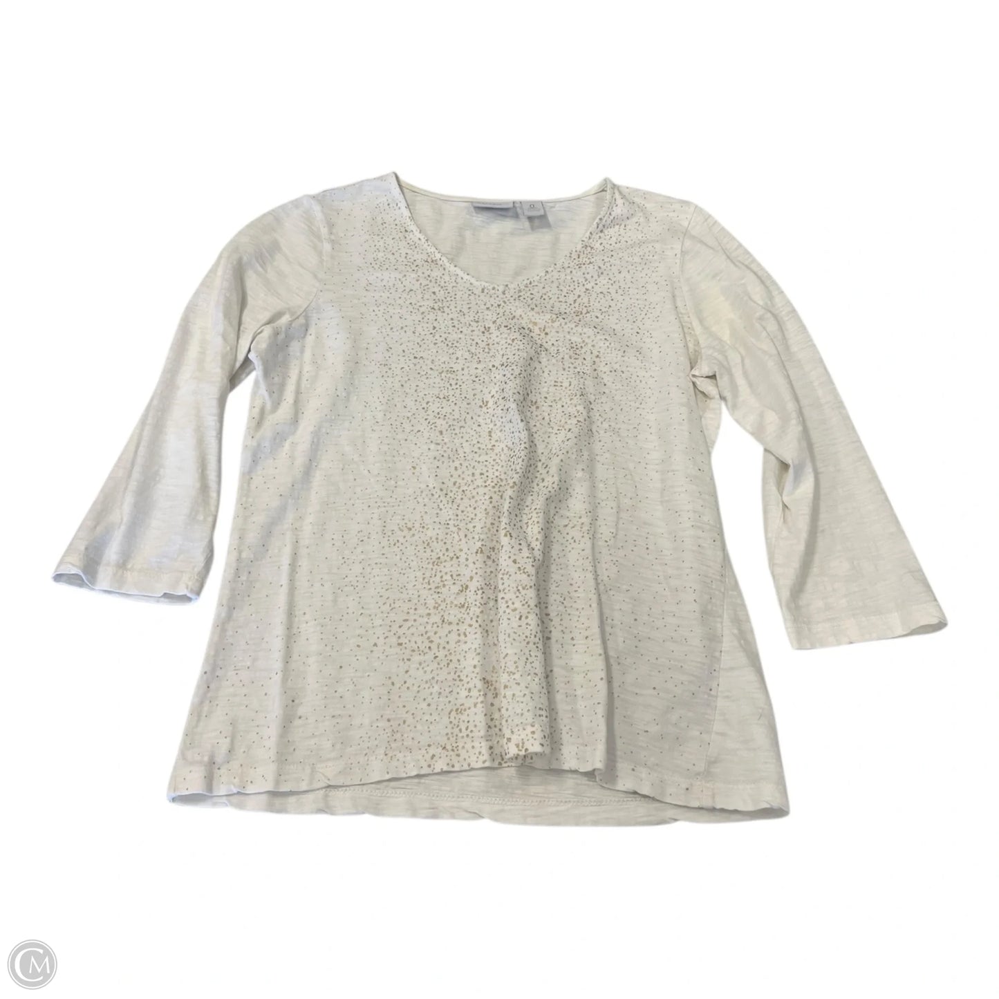 Top 3/4 Sleeve By Chicos Private Collection In Gold & White, Size: S