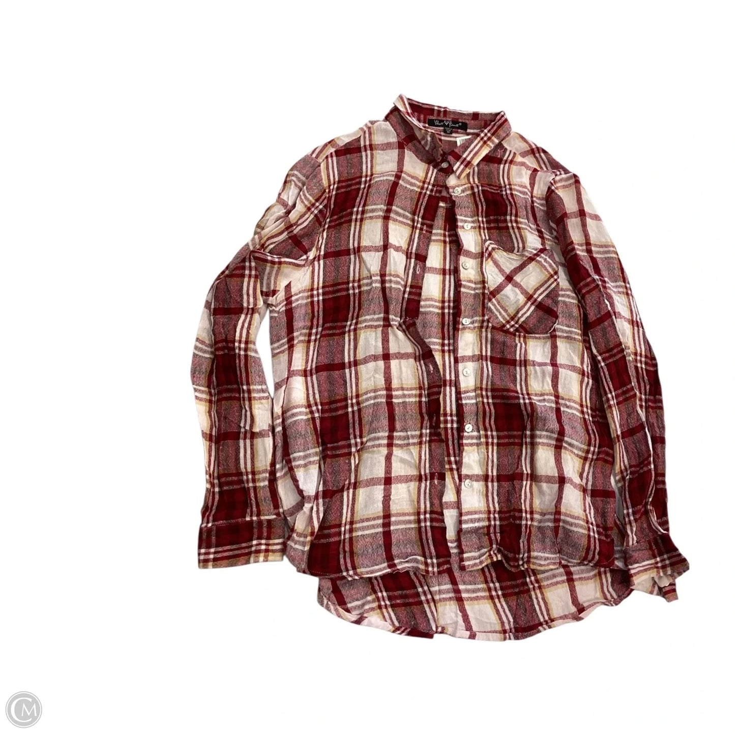 Top Long Sleeve By Velvet Heart In Plaid Pattern, Size: M