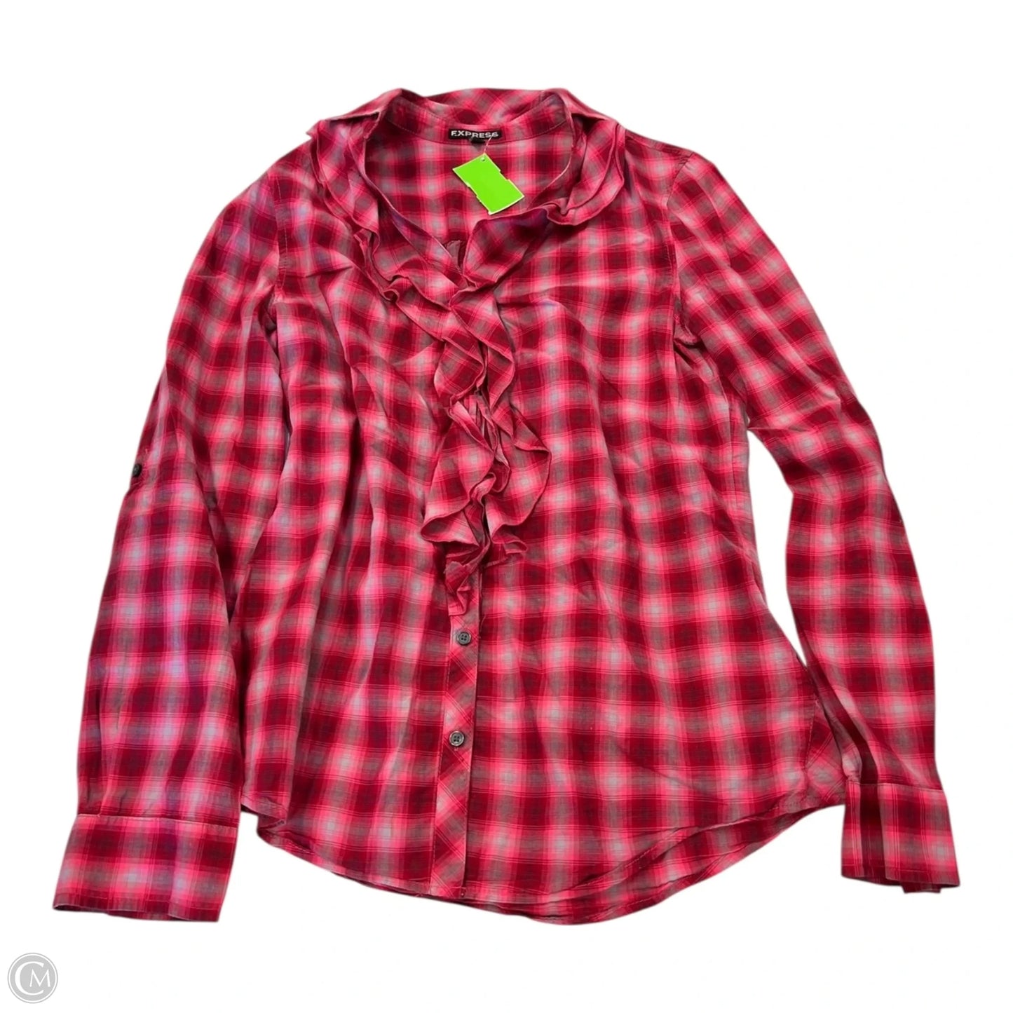 Top Long Sleeve By Express In Plaid Pattern, Size: S